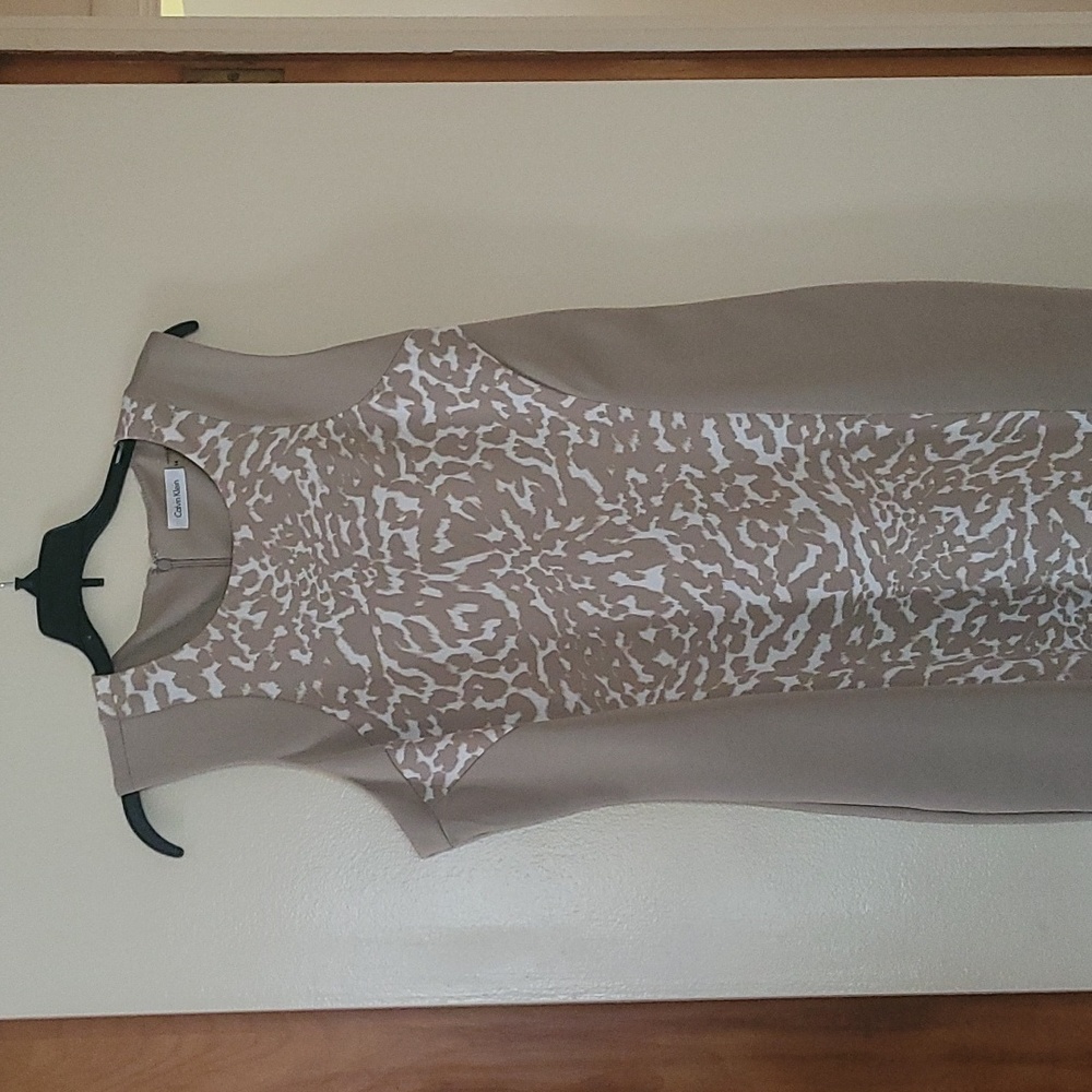 Calvin klein dress ,14 ,animal imprint,beige,40 in long